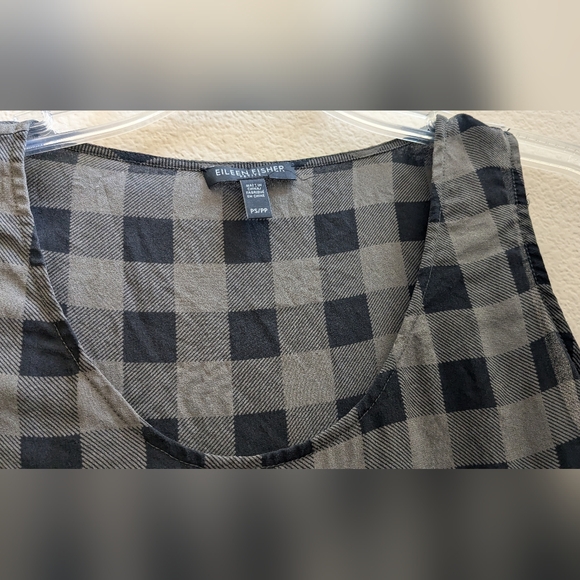 Eileen Fisher Tunic/Dress PS Silk High-Low Plaid Olive Black - Picture 4 of 8